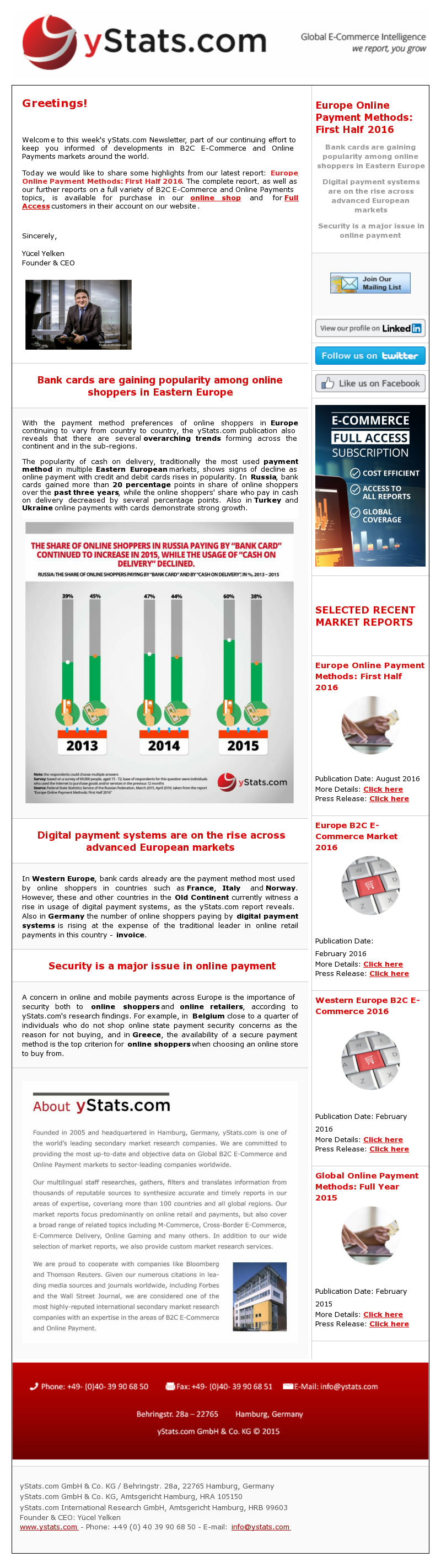The changes in European online payment landscape

With the payment method preferences of online shoppers in Europe continuing to vary from country to country, the yStats.com publication also reveals that there are several overarching trends forming across the continent and in the sub-regions.

The popularity of cash on delivery, traditionally the most used payment method in multiple Eastern European markets, shows signs of decline as online payment with credit and debit cards rises in popularity. In Russia, bank cards gained more than 20 percentage points in share of online shoppers over the past three years, while the online shoppers’ share who pay in cash on delivery decreased by several percentage points. Also in Turkey and Ukraine online payments with cards demonstrate strong growth.

In Western Europe, bank cards already are the payment method most used by online shoppers in countries such as France, Italy and Norway. However, these and other countries in the Old Continent currently witness a rise in usage of digital payment systems, as the yStats.com report reveals. Also in Germany the number of online shoppers paying by digital payment systems is rising at the expense of the traditional leader in online retail payments in this country – invoice.

A concern in online and mobile payments across Europe is the importance of security both to online shoppers and online retailers, according to yStats.com’s research findings. For example, in Belgium close to a quarter of individuals who do not shop online state payment security concerns as the reason for not buying, and in Greece, the availability of a secure payment method is the top criterion for online shoppers when choosing an online store to buy from.